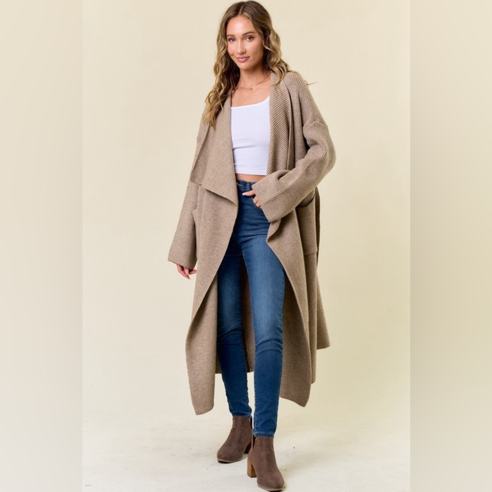 NEW- Ribbed Belted Sweater Cardigan Jacket by OnBlue - Picture 3 of 16